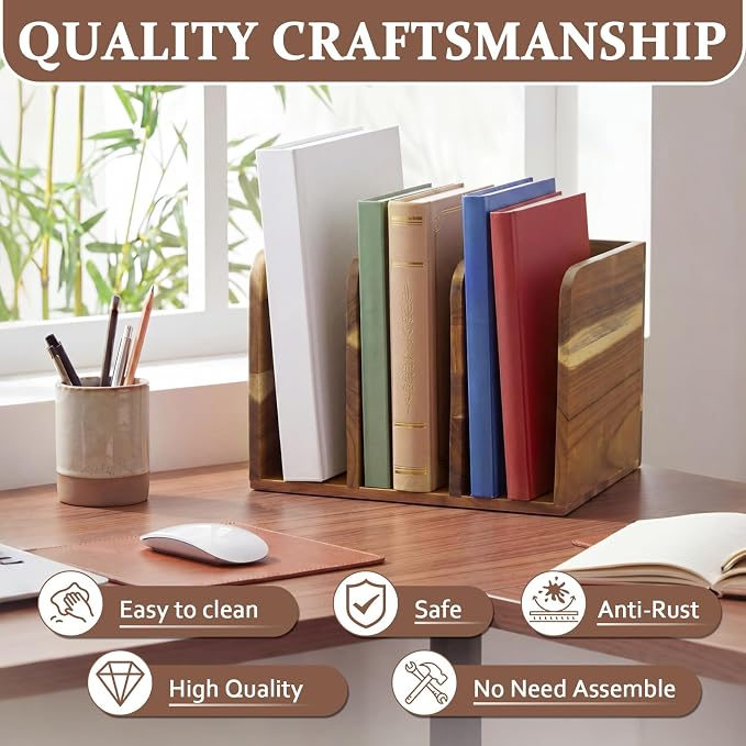 Novabright Acacia Wood File Magazine Holder Desk Organizer, 3 Vertical - Image 4