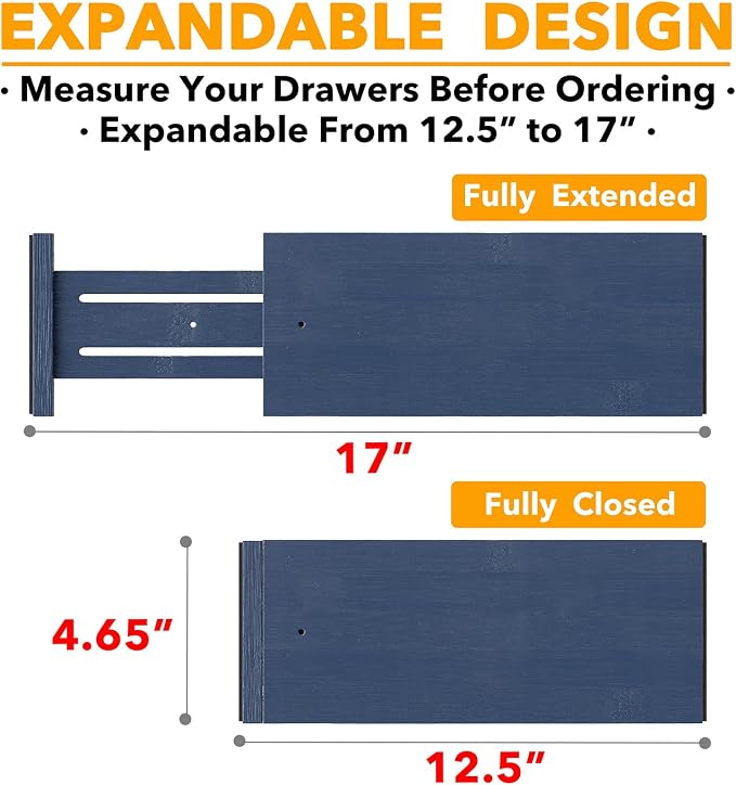 SpaceAid Bamboo Dresser Drawer Dividers 6 Pack, 4.65“ High Adjustable 12.5“-17” - Image 3