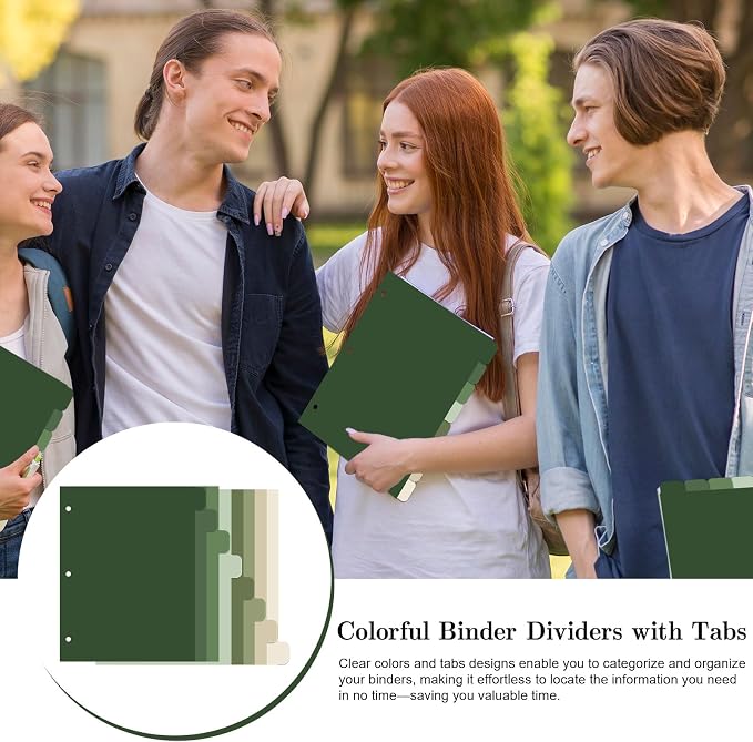 Whaline 16 Pcs/ 2 Set Sage Green 3 Ring Binder Dividers Colorful Index Dividers - Image 6