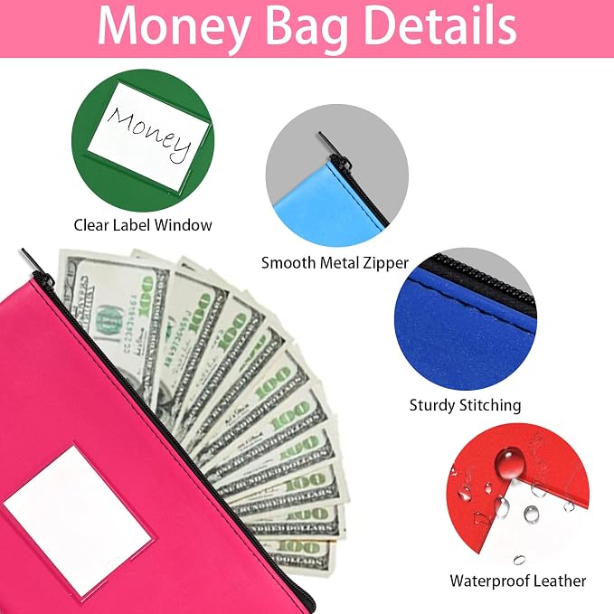 7Pieces Money Bags with Zipper, Money Pouch, PU Bank Deposit Bags, Bank Bag - Image 5