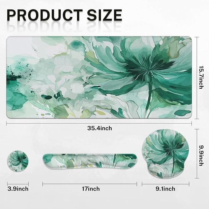 Britimes Colorful Floral Keyboard Mouse Pad Set Flower Green Summer 4in1 Large - Image 2