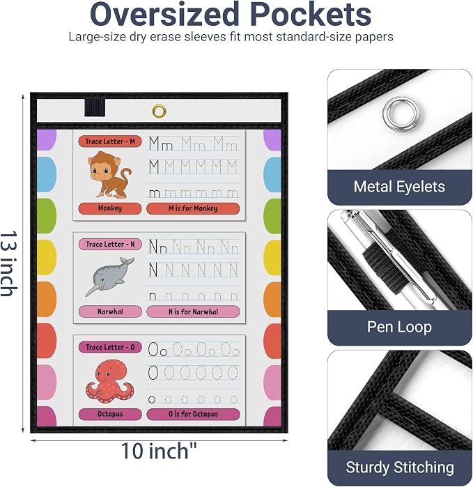 AKONEGE 30 Pack Oversized Dry Erase Pocket Sleeves Reusable 10 x 13 Inches - Image 2