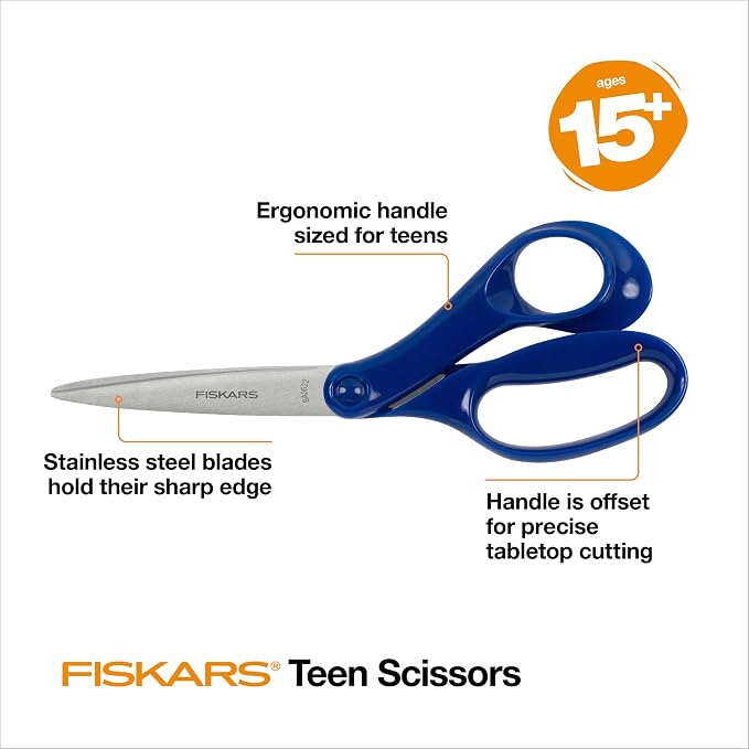 Fiskars 8" Teen Scissors for Teens Ages 15+, Scissors for School or Crafting - Image 3