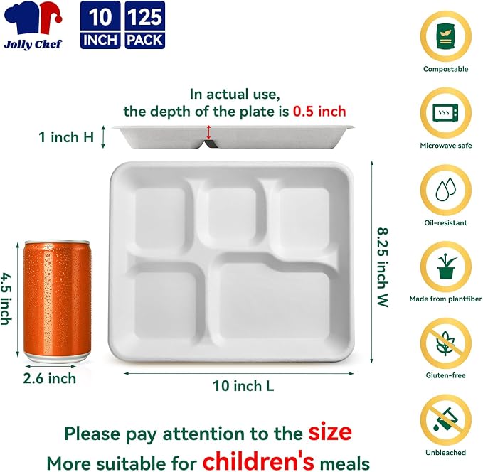 JOLLY CHEF Compostable  Compartment Paper Plates 10*8.25*1  Small - Image 2