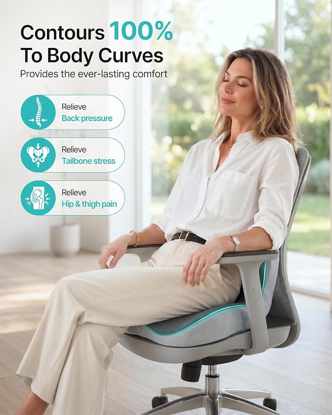 PEGZONE Seat Cushion & Ergonomic Lumbar Support Pillow Memory Foam Cushion - Image 3