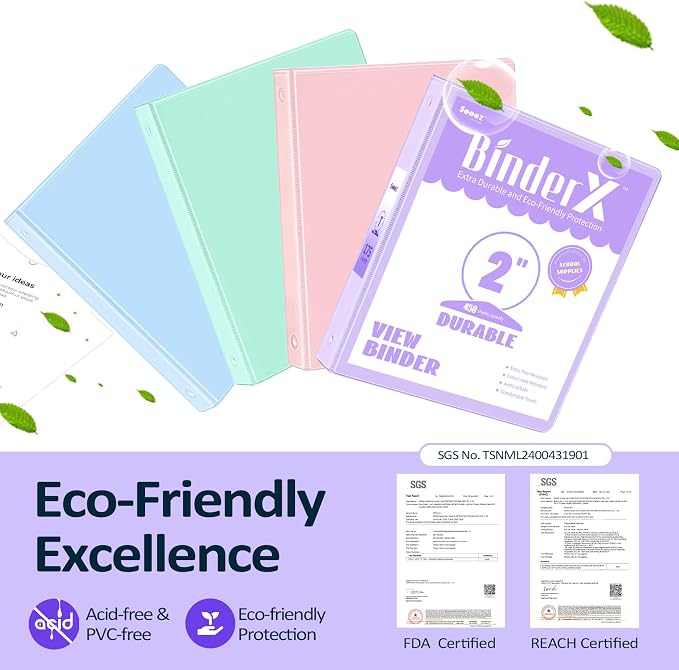 BinderX Extra Durable 3 Ring Binder, Round Rings 2 Inch Binder, Fits 450 Sheets - Image 2