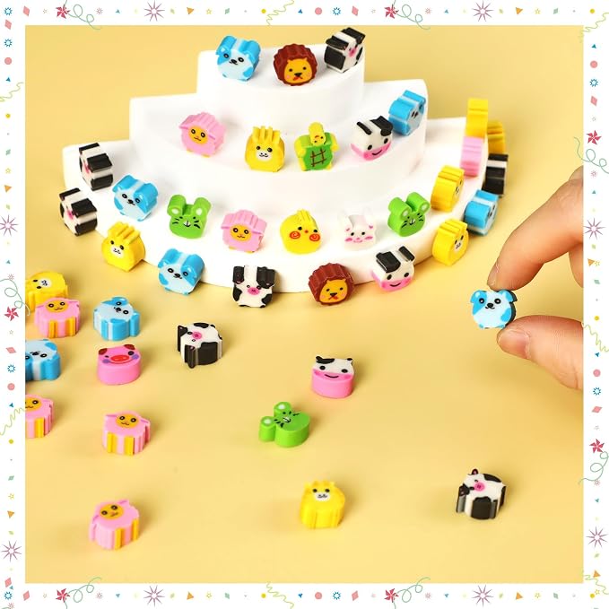 JUNEBRUSHS 150 Pieces Mini Animal Erasers - Image 4