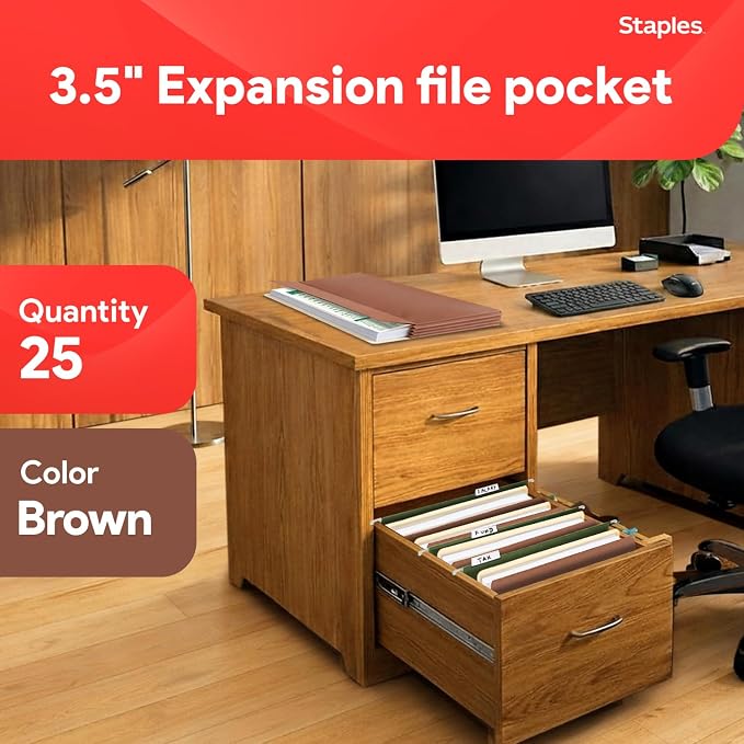 Staples Reinforced File Pockets, Letter Size, 3.5‑Inch Expansion, Heavy‑Duty - Image 2