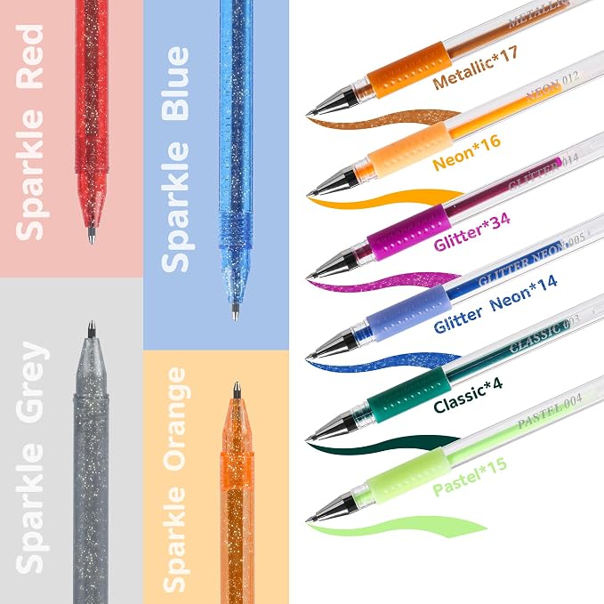 202 Pack Gel Pen For Adults Coloring Books, 104 Artist Pens Include 100 Colored - Image 3