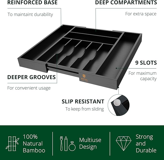 ROYAL CRAFT WOOD Luxury Bamboo Kitchen Drawer Organizer - Image 3