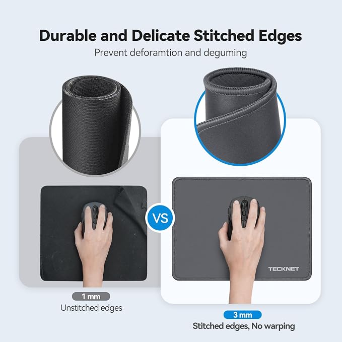 TECKNET Mouse Pad with Anti-fray Stitchin, Waterproof Surface & Non-Slip Rubber - Image 2