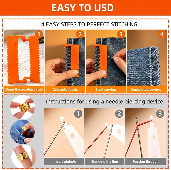 44Pcs Clip-On Sewing Ruler Seam Guide & Needle Kit | Great - Image 5