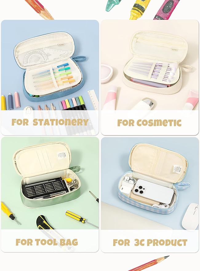 SUNEE Cute Pencil Case, Large Pencil Pouch, Aesthetic Big Pencil Bag - Image 6