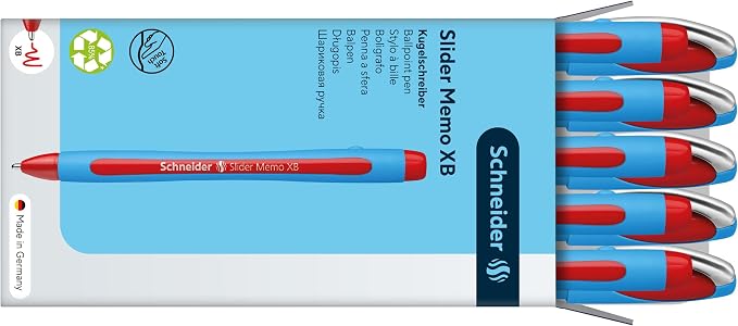 Schneider Slider Memo XB Ballpoint Pen, 1.4 mm, Light Blue Barrel, Box of 10 - Image 5