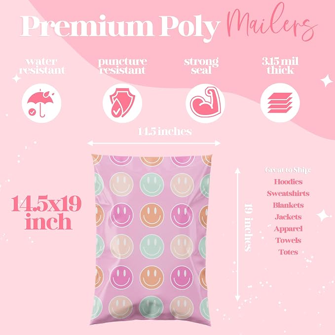 Pretty Package Store Designer Poly Mailer 10x13, Smiley Face, 100 Pack | Heavy - Image 5