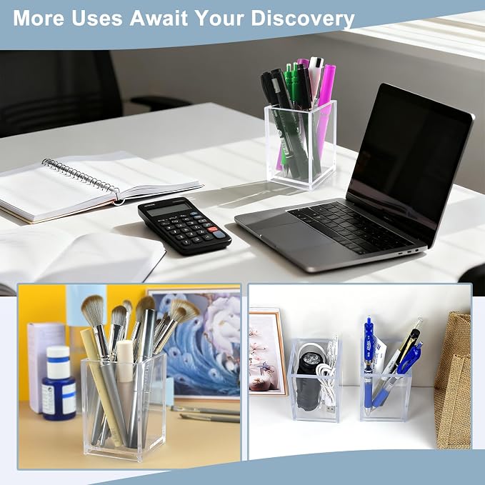 10 Pack Clear Acrylic Pen Holders, Pencil Cup Desk Organizers | Clear Acrylic - Image 5