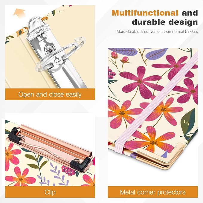Ospelelf 3 Ring Binder, 1.5 Inch, Cute Floral Binder - Image 5