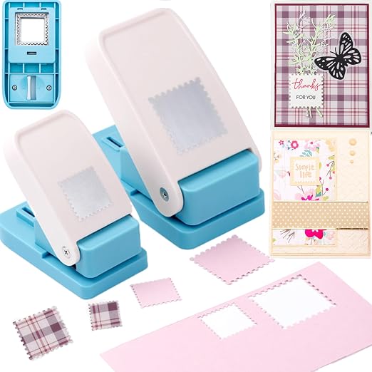 2 Pcs Stamp Punch, 1 inch Square Stamp Punches & 1.5 Large Squares Postage by CYFUNDESIGN