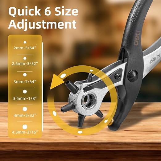 Deli 9" Leather Hole Punch Tool – Heavy Duty Rotary Belt Hole Puncher & Leather - Image 2