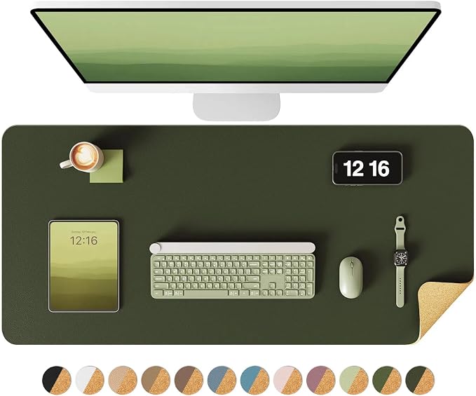 YSAGi Double-Sided Desk Pad, 35.4"x17" Leather Desk Mat, Eco Cork Desk Pad by YSAGi