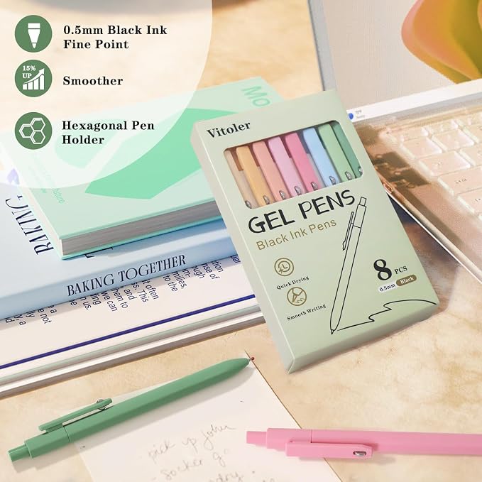 Vitoler Cute Gel Pens, 8 Pack 0.5mm Fine Point Pens - Image 6