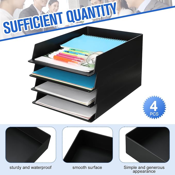 Wenqik 4 Pcs Stackable Paper Trays Rectangular Plastic Desk Holder Desktop - Image 3
