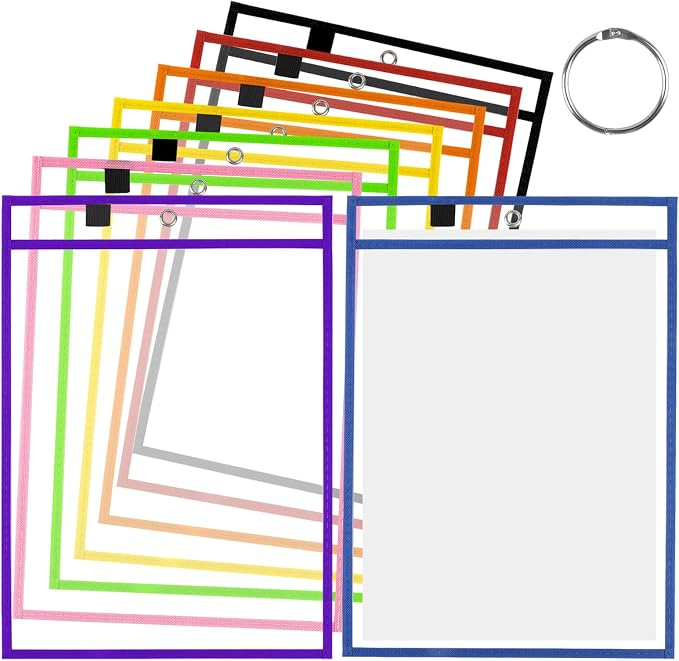 BEVTEE 8 Pcs Dry Erase Pocket Sleeves 10×14 in, Easy Inserting Paper, by BEVTEE