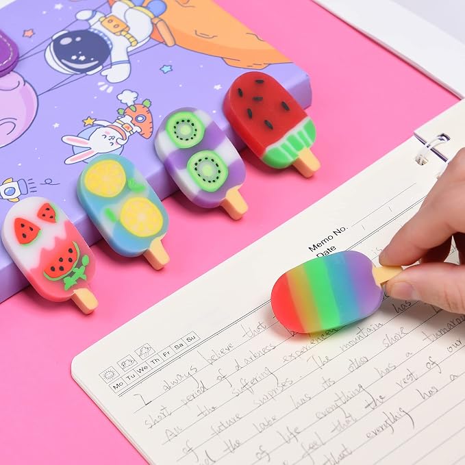 DOMG 16Pcs Ice Cream Erasers for Kids, Cute Fruit Shaped Fun Food Eraser for - Image 5
