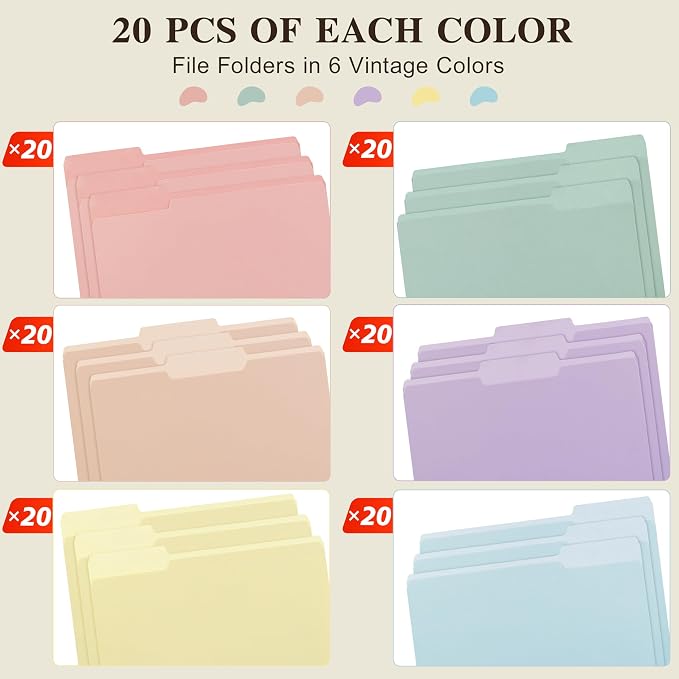 Color File Folders, 1/3-Cut Tabs, 120 Pack File Folder Letter Size, 6 Pastel - Image 4