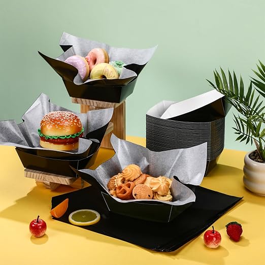 Geosar 100 Pcs Black Paper Food Trays Bulk Disposable Food Boat - Image 4