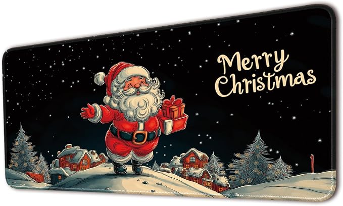 Keyboard Mat, Large Mouse Pad, Merry Christmas Claus Delivering Presents by Flodirise