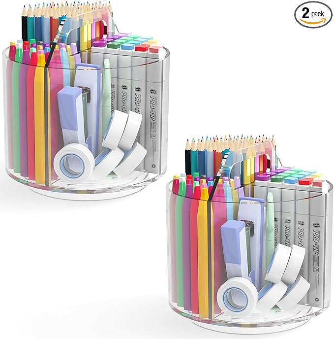 2 Pack Pen Pencil Holder for Kids, Rotating Pen Holder for Desk Organizer by Absonic