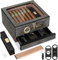 Tesonway Cigar Humidor, Cedar Wood Humidor Cigar Box, Glass Top Desktop Humidor by Tesonway