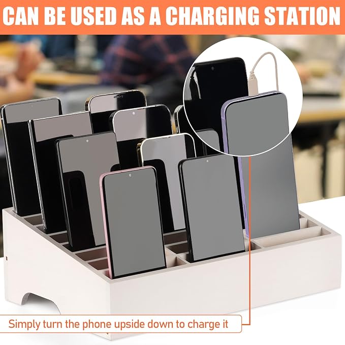 Wooden 24-Grid Cell Phones Storage Box Desktop Mobile Phone Holder Organizer - Image 3