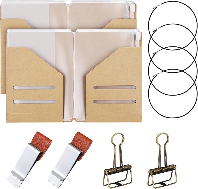 Travelers Journal Notebook Accessories Kit Include Travel Kraft File Folder by Mooliwe