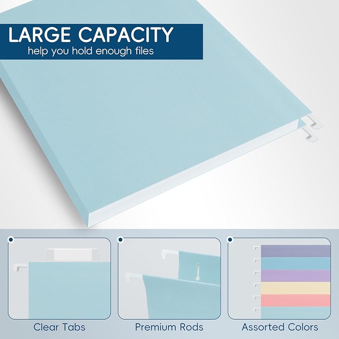 Light Blue Hanging File Folders, 25 Pack Letter Size File Folders - Image 4