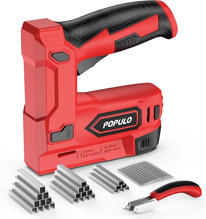 POPULO Electric Staple Gun, 2 in 1 Electric Stapler Tacker 4V Cordless Brad by populo