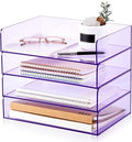 Harloon 4 Tier Clear Purple Acrylic Paper Organizer Letter Tray, Aesthetic by Muasung