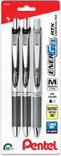 Pentel EnerGel RTX Retractable Liquid Gel Pen, Scholar Hue, 2 Black and 1 Gray by PentelofAmerica