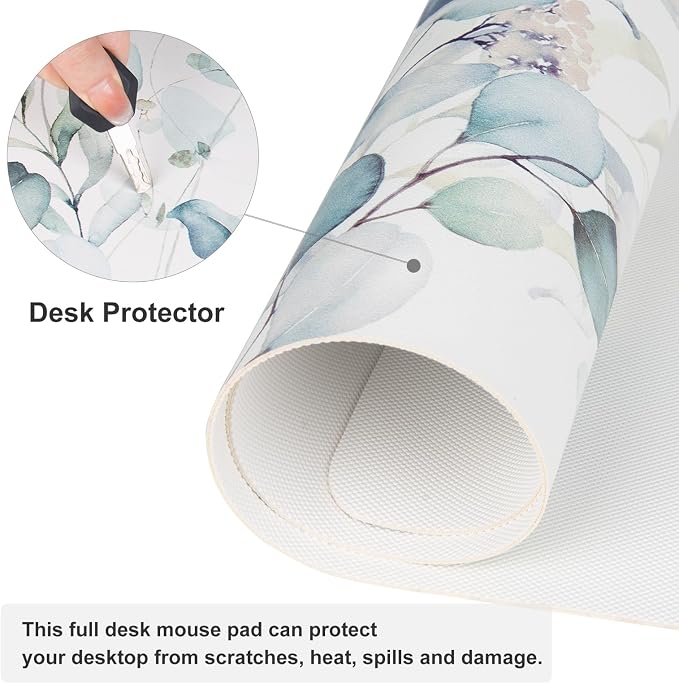 QiyI Large Mouse Pad, Cute Green Leaves Desk Mat - Image 5