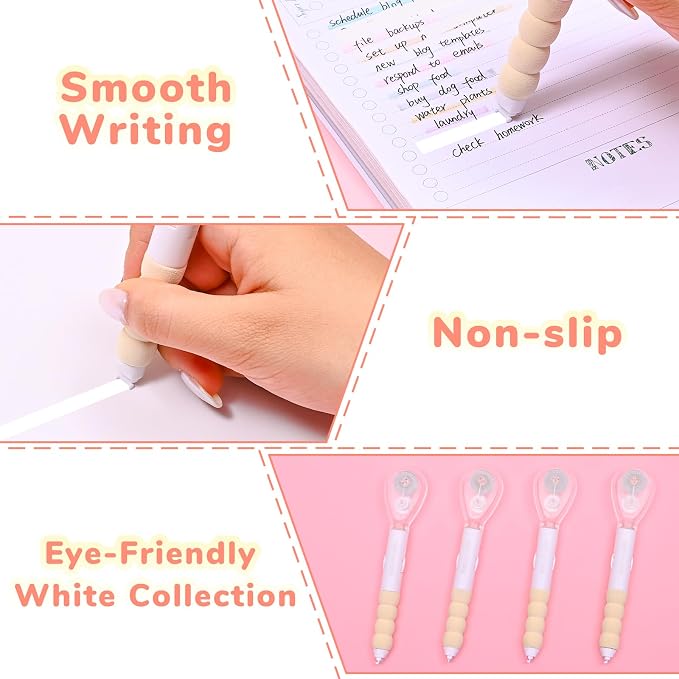 Temiary 4 Pcs White Correction Tape Pen, 19.69 ft Smooth Pull Out Tape Pens - Image 4