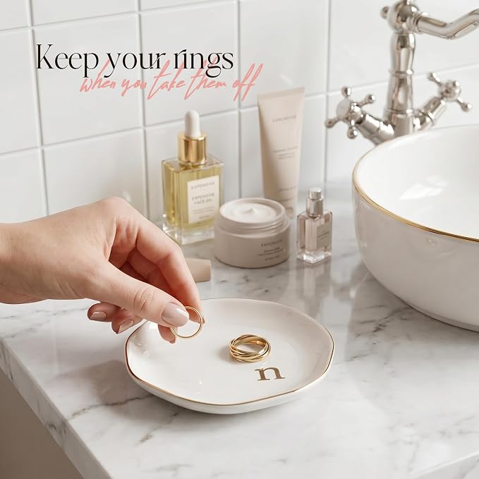 Ceramic Jewelry Tray, Personalized Initial Jewelry Dish - Image 5