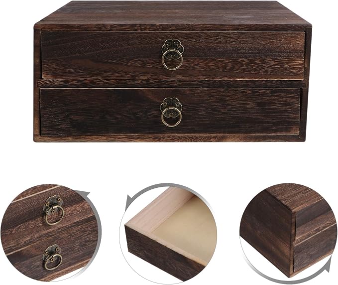 Cabilock Wooden Desktop Drawer Organizer Vintage Wood Box - Image 2