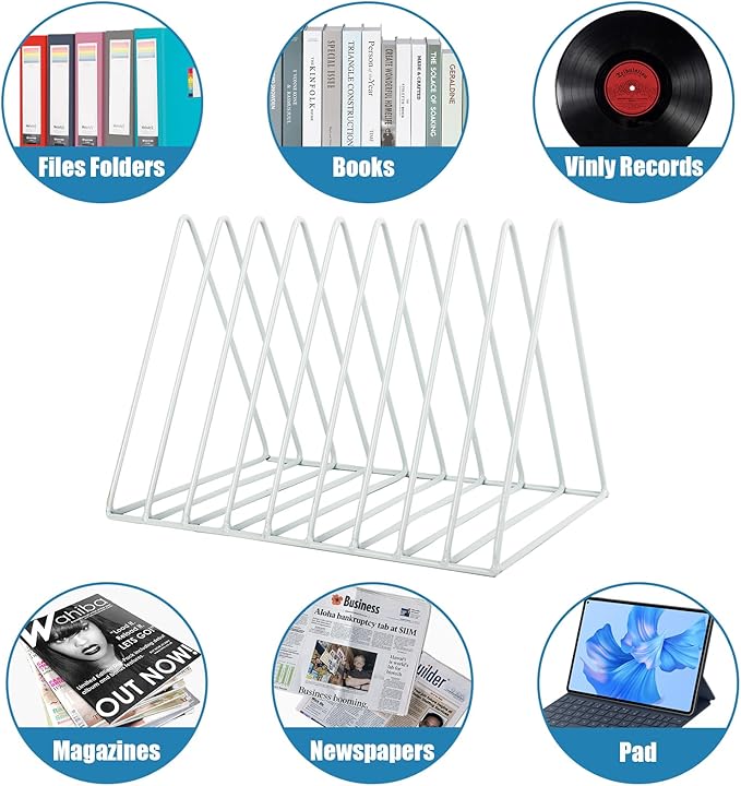 EASEPRES Vinyl Record Holder Storage, 9 Slot Metal Magazine Book Album Display - Image 3