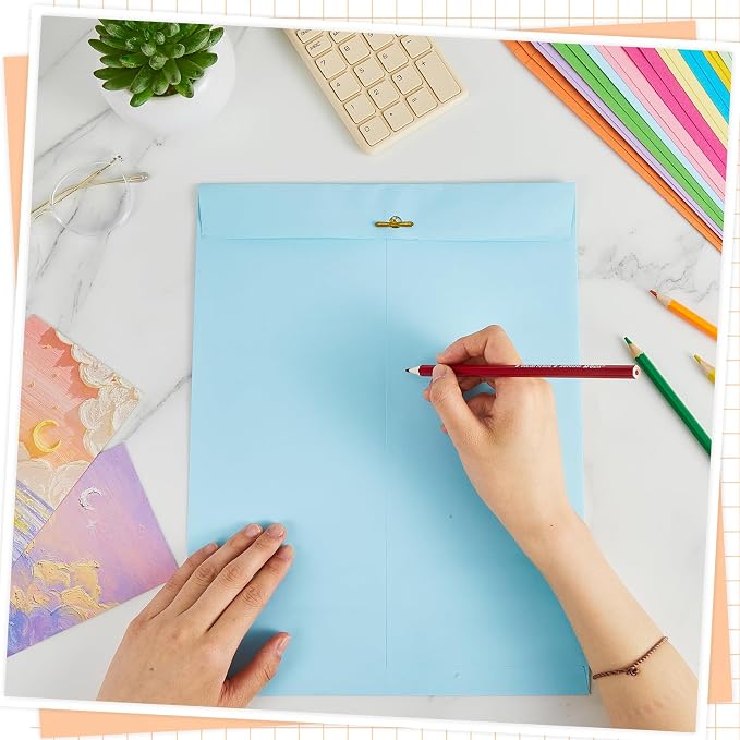 Geyee 100 Pcs Clasp Manilla Envelopes 10 x 13 Inch Gummed Colored Envelopes - Image 4
