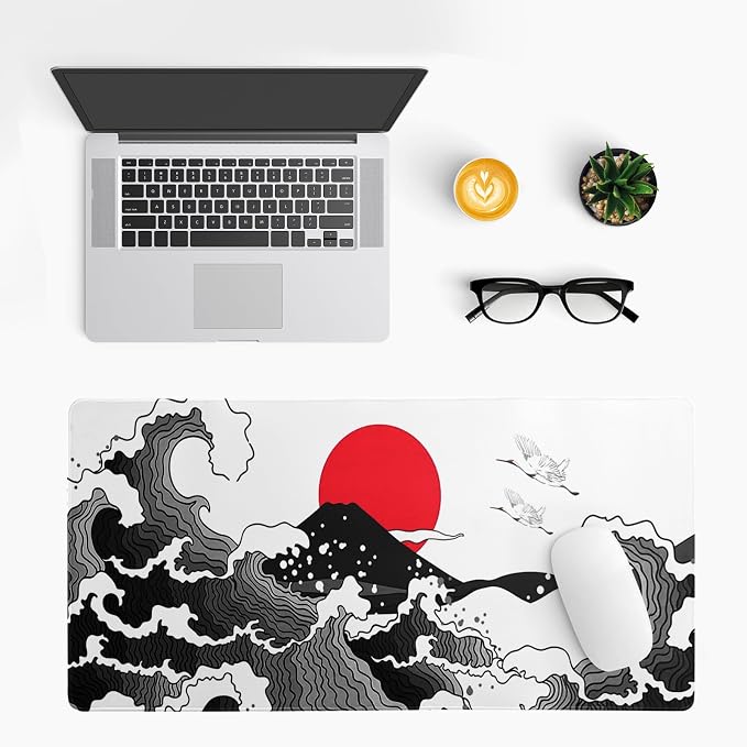 Japanese Red and Black Wave Gaming Mouse Pad Extended Large Mouse Mat Desk Pad - Image 3