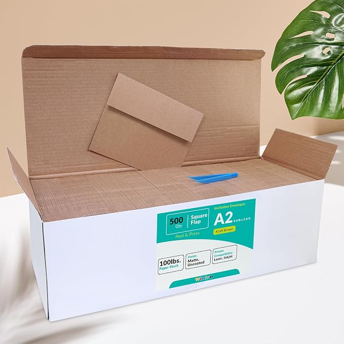 500 Pcs A2 Invitation Envelopes in Kraft Brown Peel & Press Self Seal 4 3/8 x 5 - Image 2