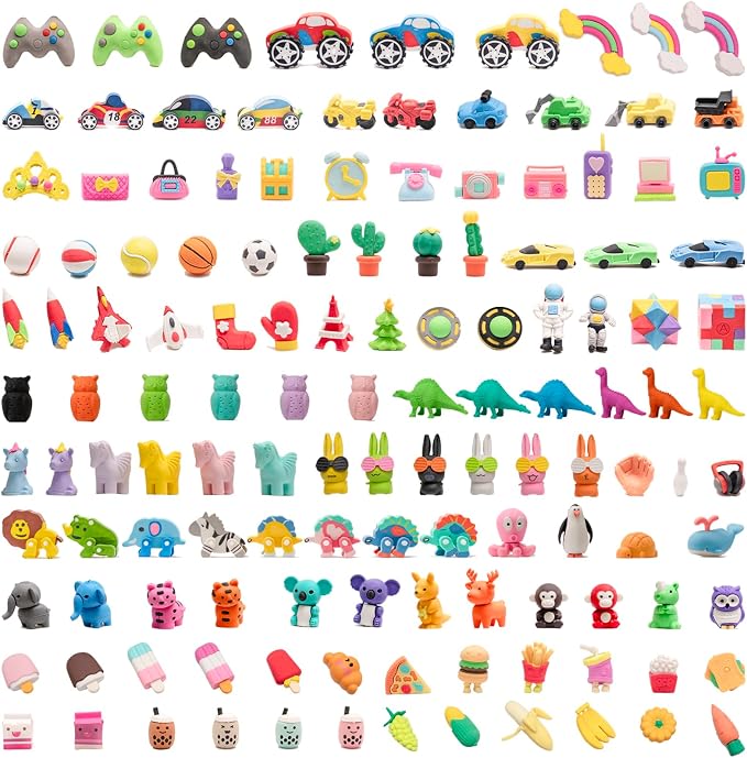 132pcs 3D Cute Kids Erasers, Random Desktop Pet Toys Gifts, Classroom Rewards by CLOCKKING