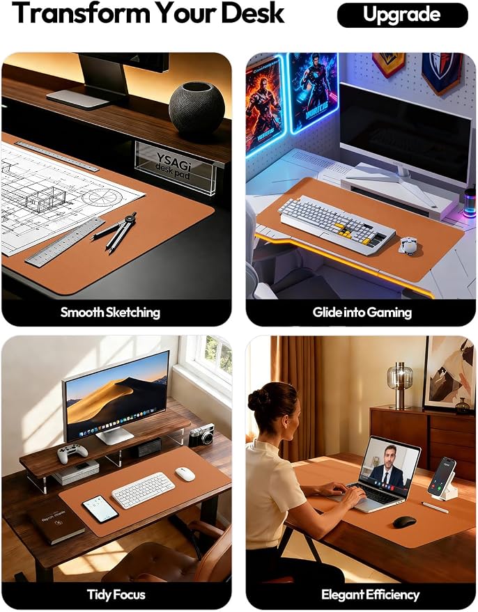 YSAGi Desk Pad Protector, Large Mouse Mat, Non-Slip PU Leather Waterproof - Image 2