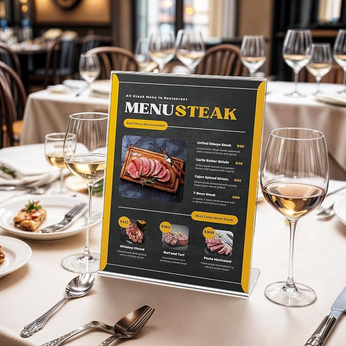 3 Pack Acrylic Sign Holder 8.5x11 Inches, L-Shape Vertical Menu Holder Stand - Image 5